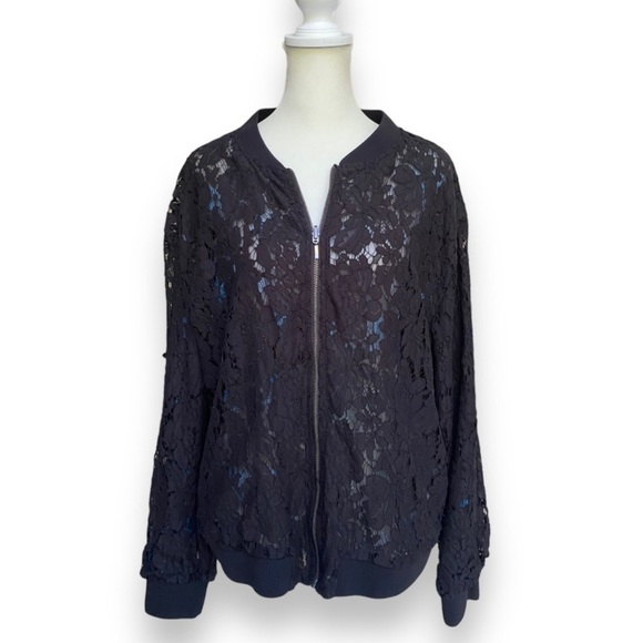 Ruff Hewn Black and Blue Floral Lace Reversible Bomber Jacket | Size M/L - Picture 3 of 13